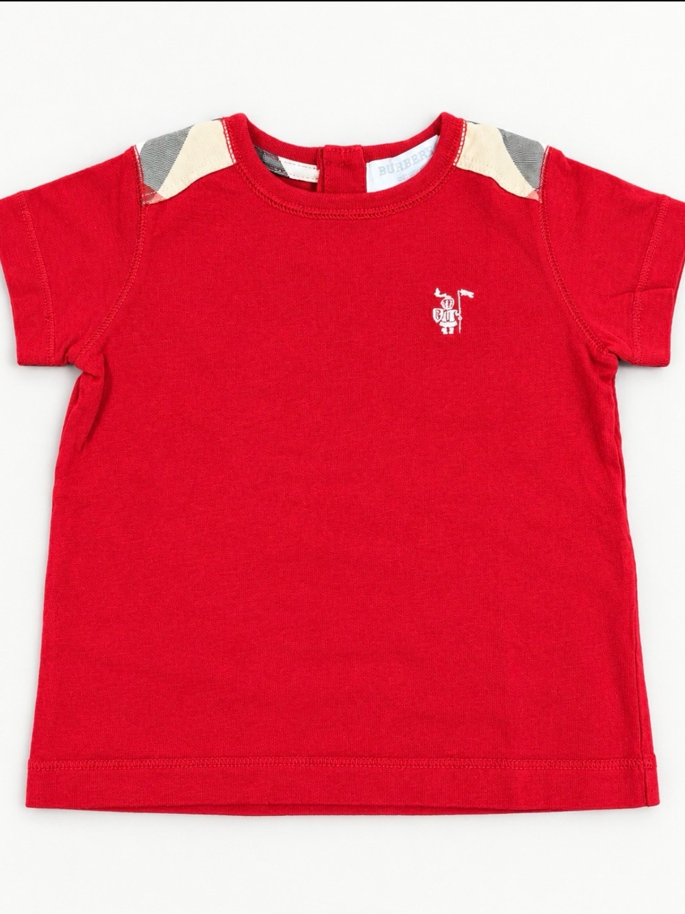 Authentic Burberry Children Red Check Shoulder T-Shirt 12M / 80cm